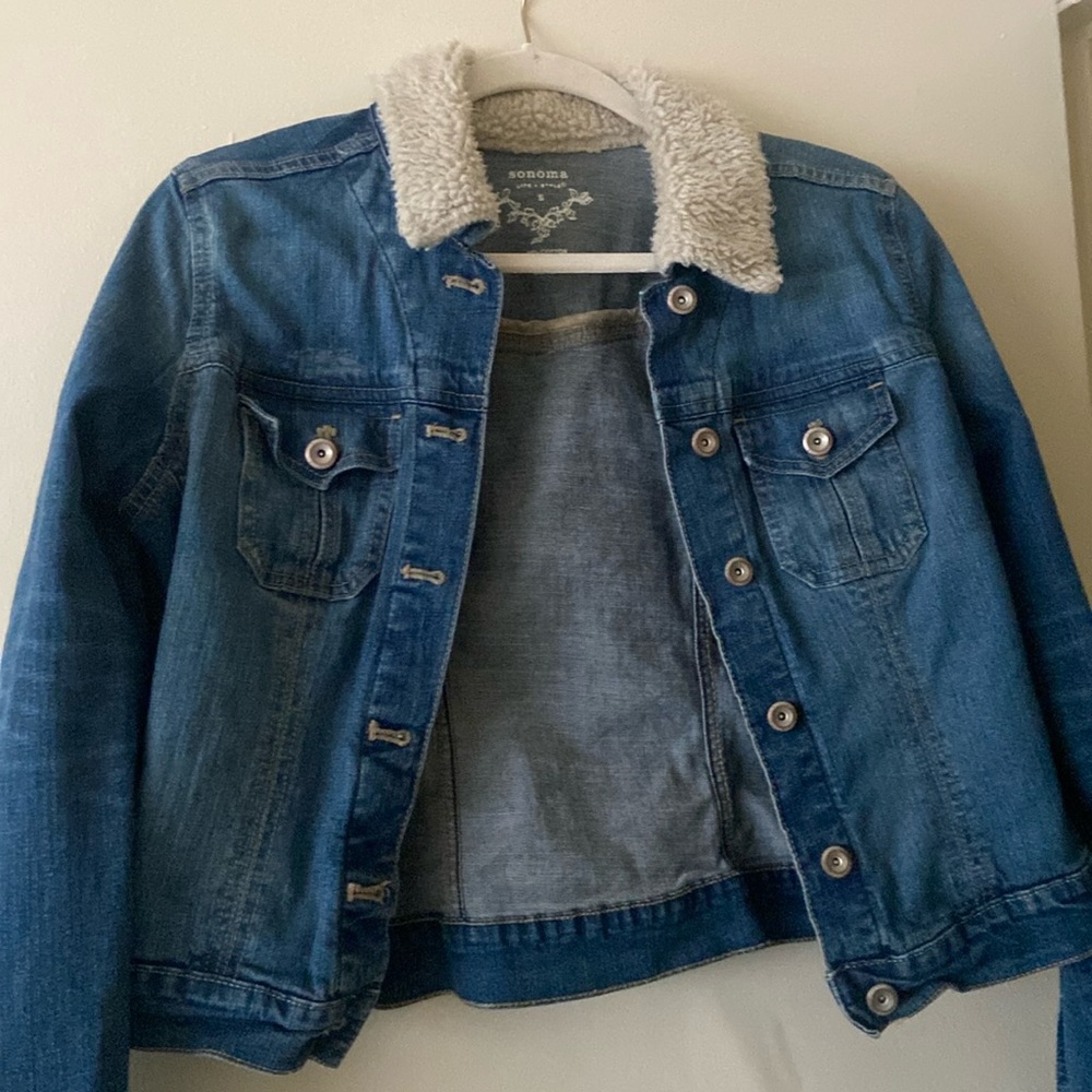Sonoma Jean Jacket with Faux Fur Collar Size Small